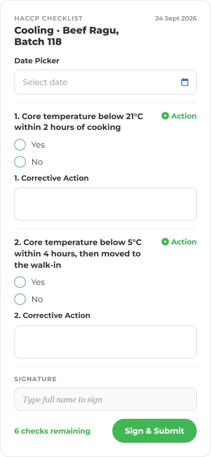 App Screens Mobile- checklist digital hccap