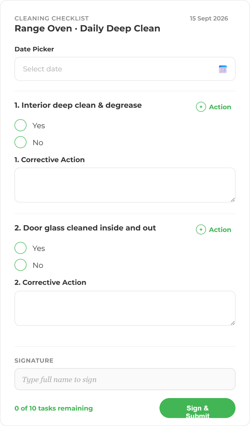 Cleaning Checklist