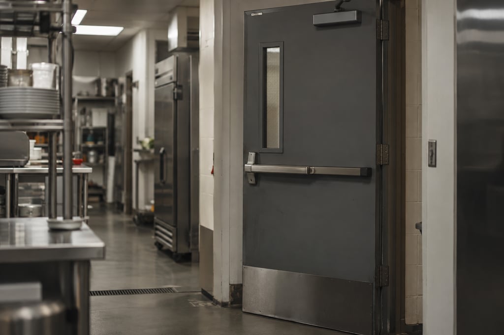 Fire door in a service corridor