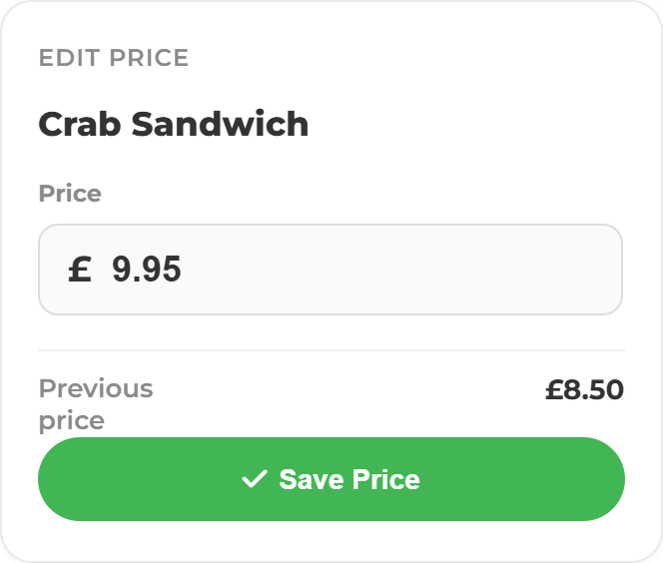 Edit Price Card
