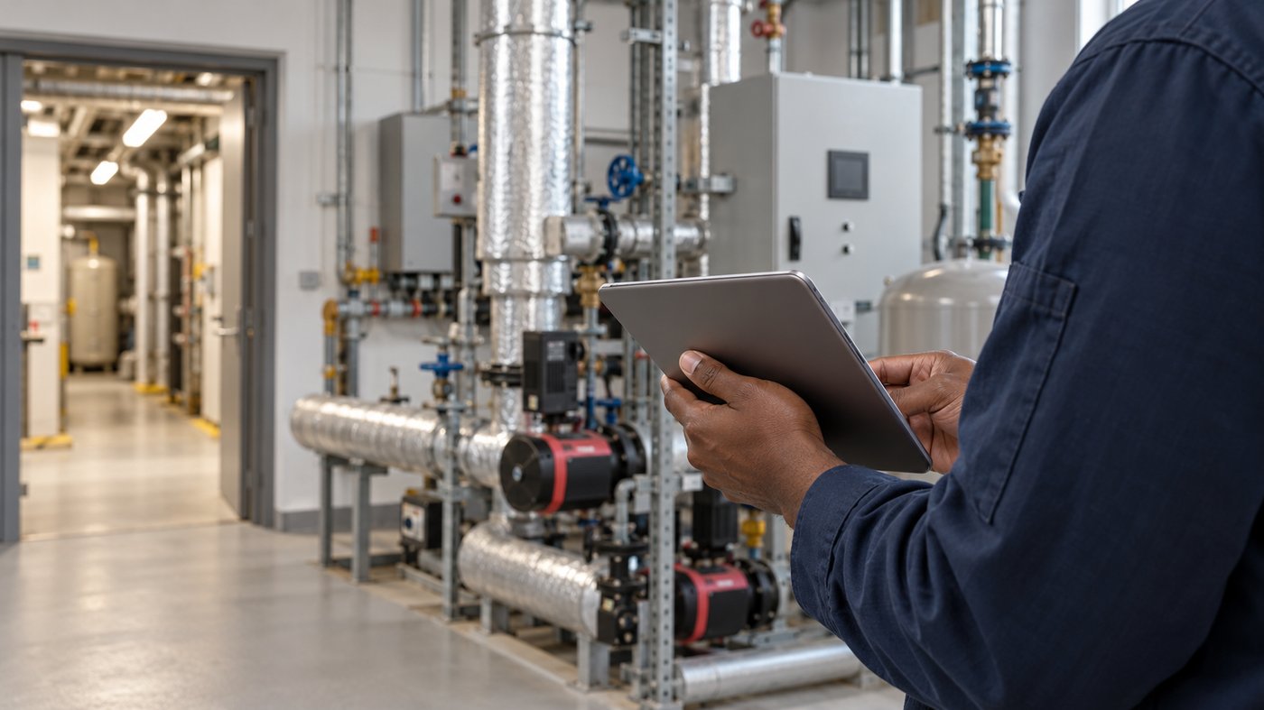 Facilities manager inspecting plant room