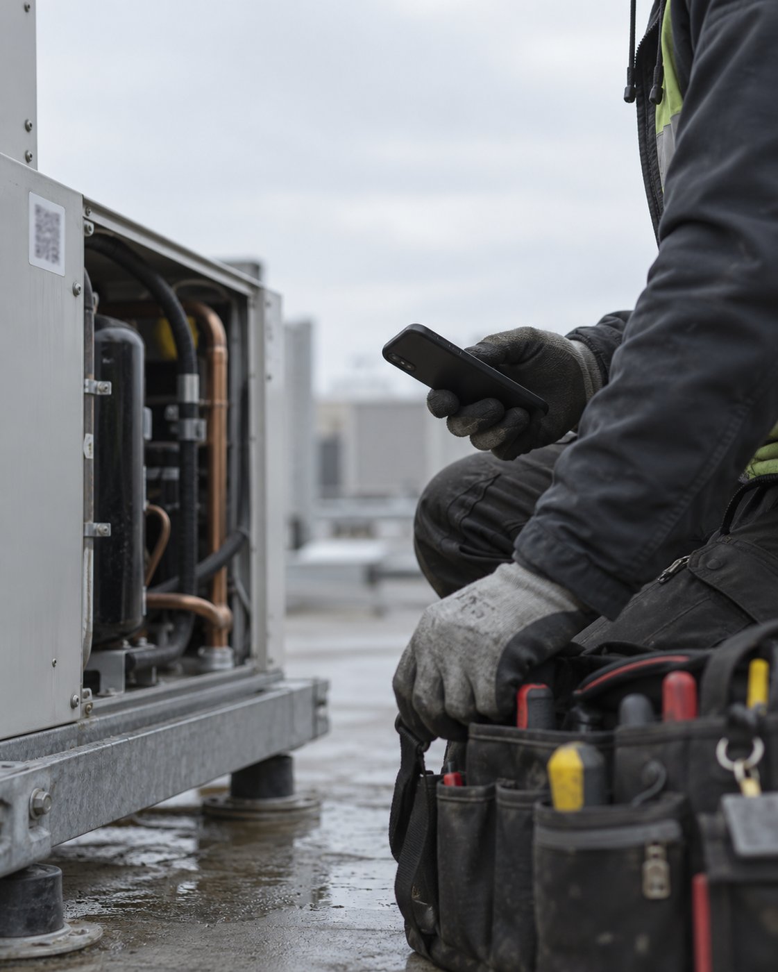 Gloved hands by open refrigeration unit-2