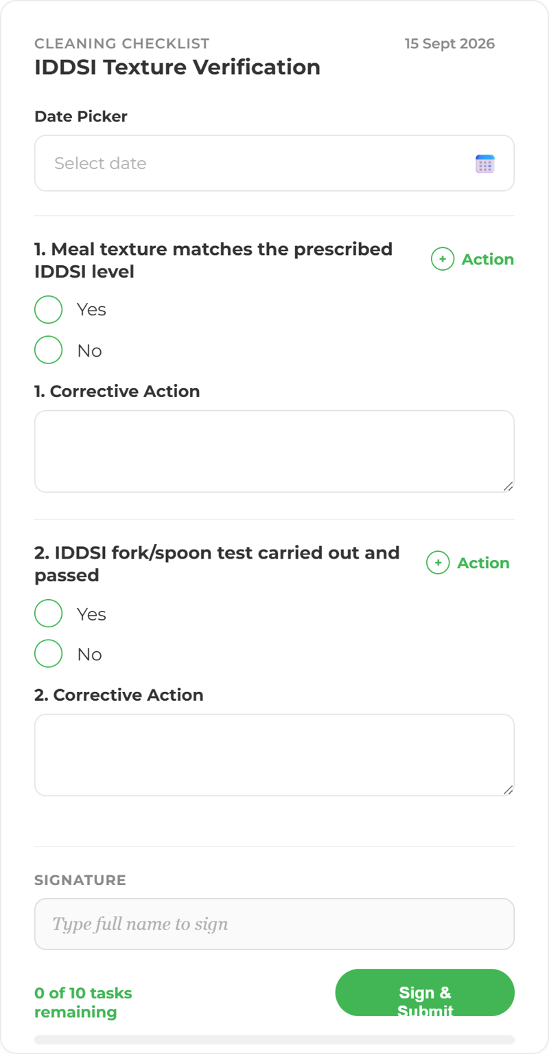 IDDSI Diet Texture Checklist Dashboard