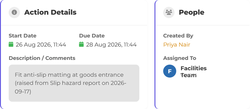 Incident Investigation Screens- Action Details