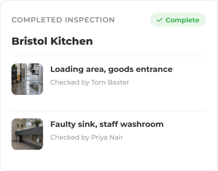 Inspection Template & Multi-Site Screens- Completed Inspection