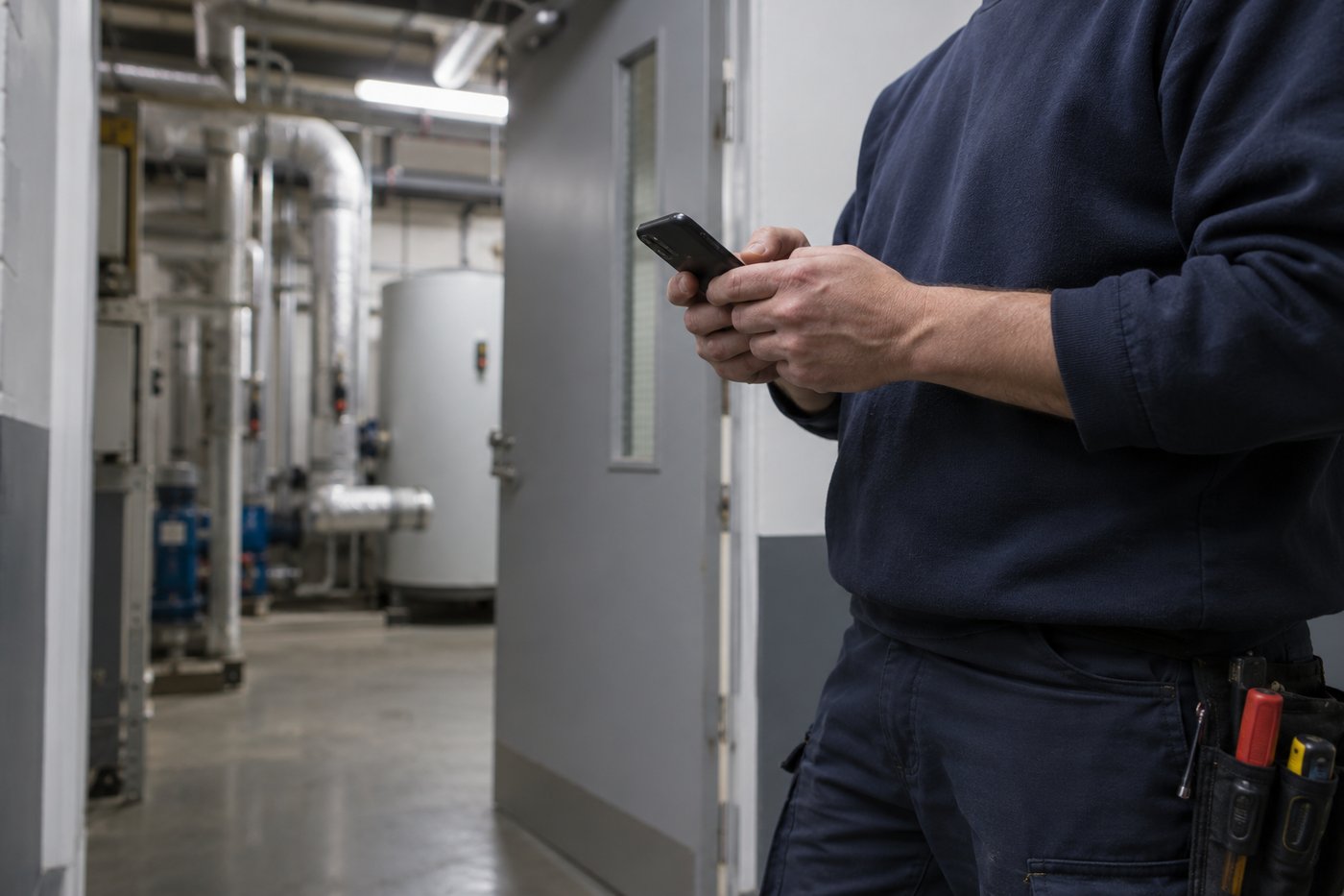 Maintenance lead with phone by plant room-18 (1)