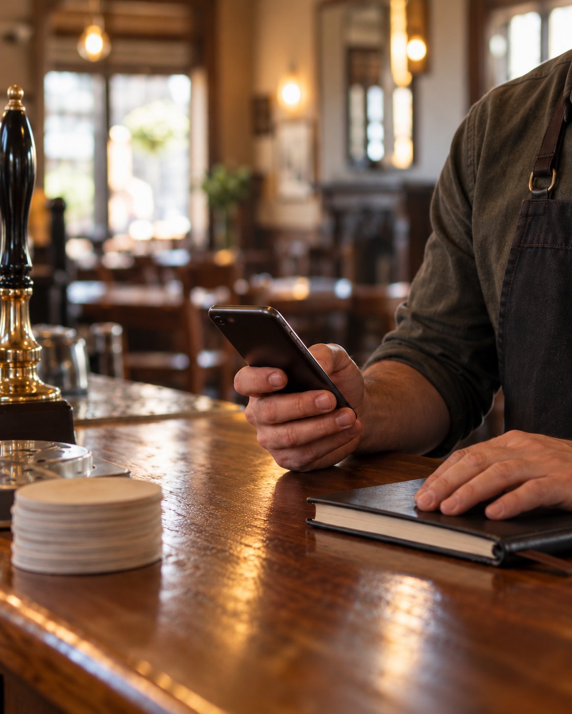 Pub manager with phone and diary-2
