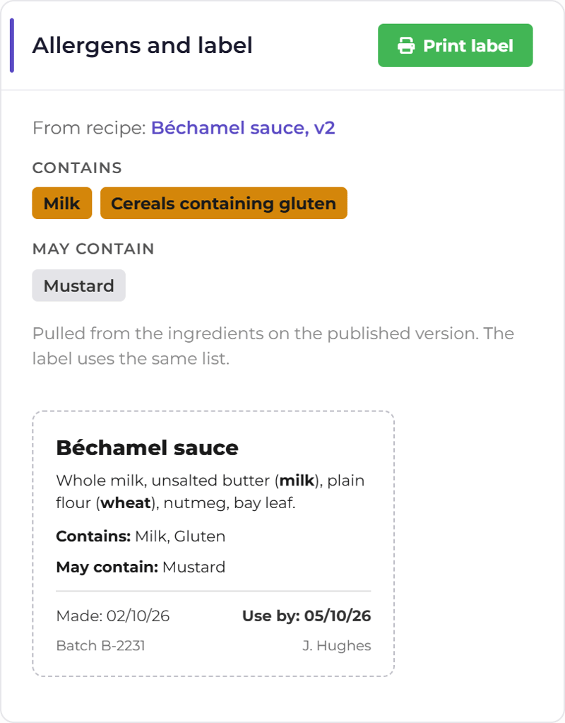 Sauce Mix Recipe Card- Allergen