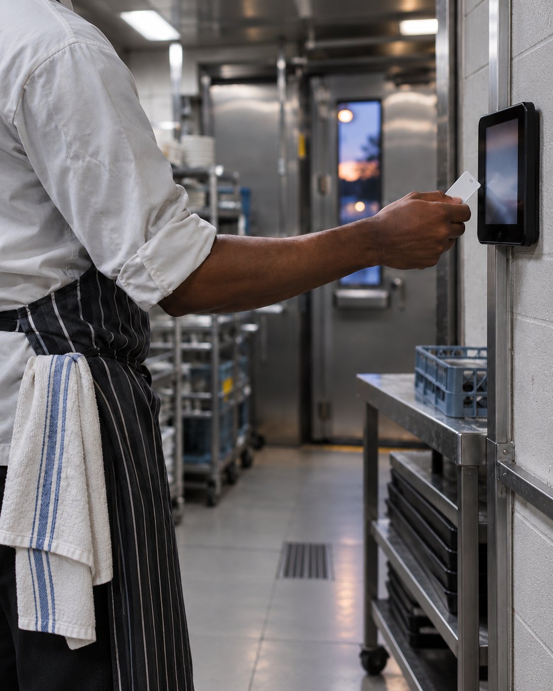 Staff tag at wall-mounted kitchen tablet