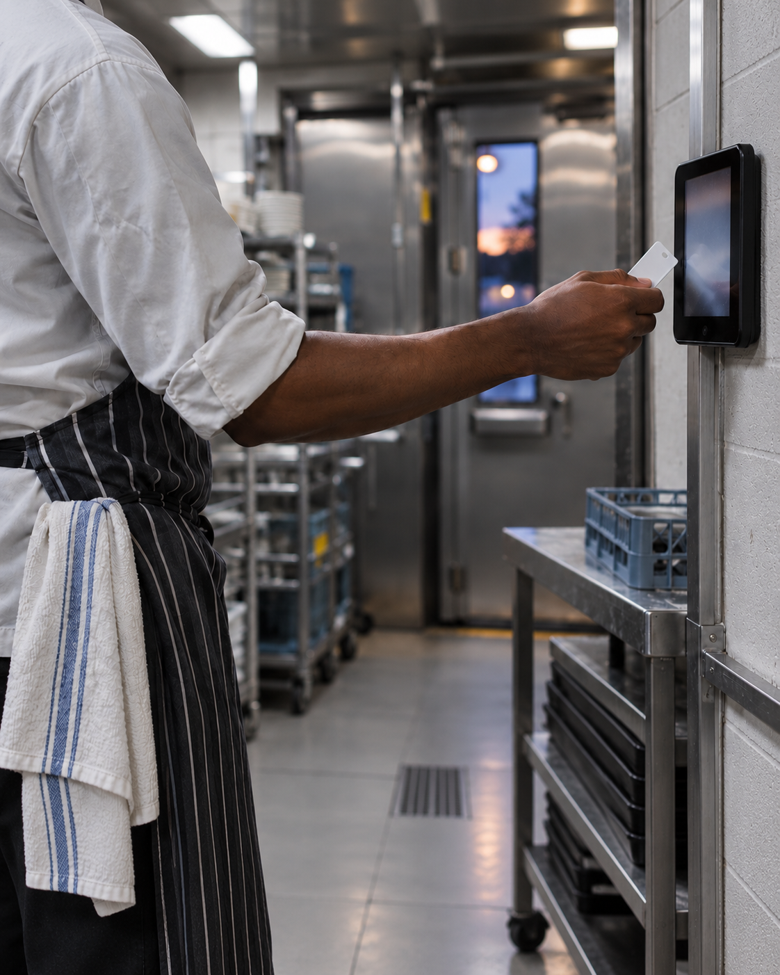 Staff tag at a wall-mounted kitchen tablet