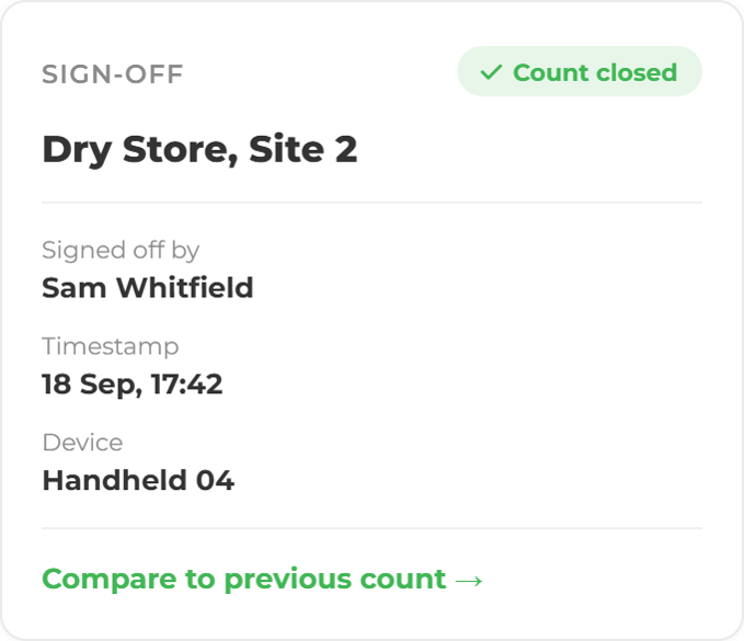 Stock Count Cards sign off