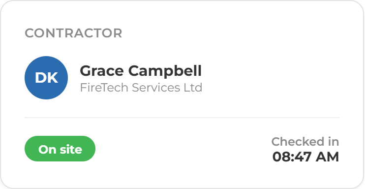 Site Compliance Contractor Card Contractor